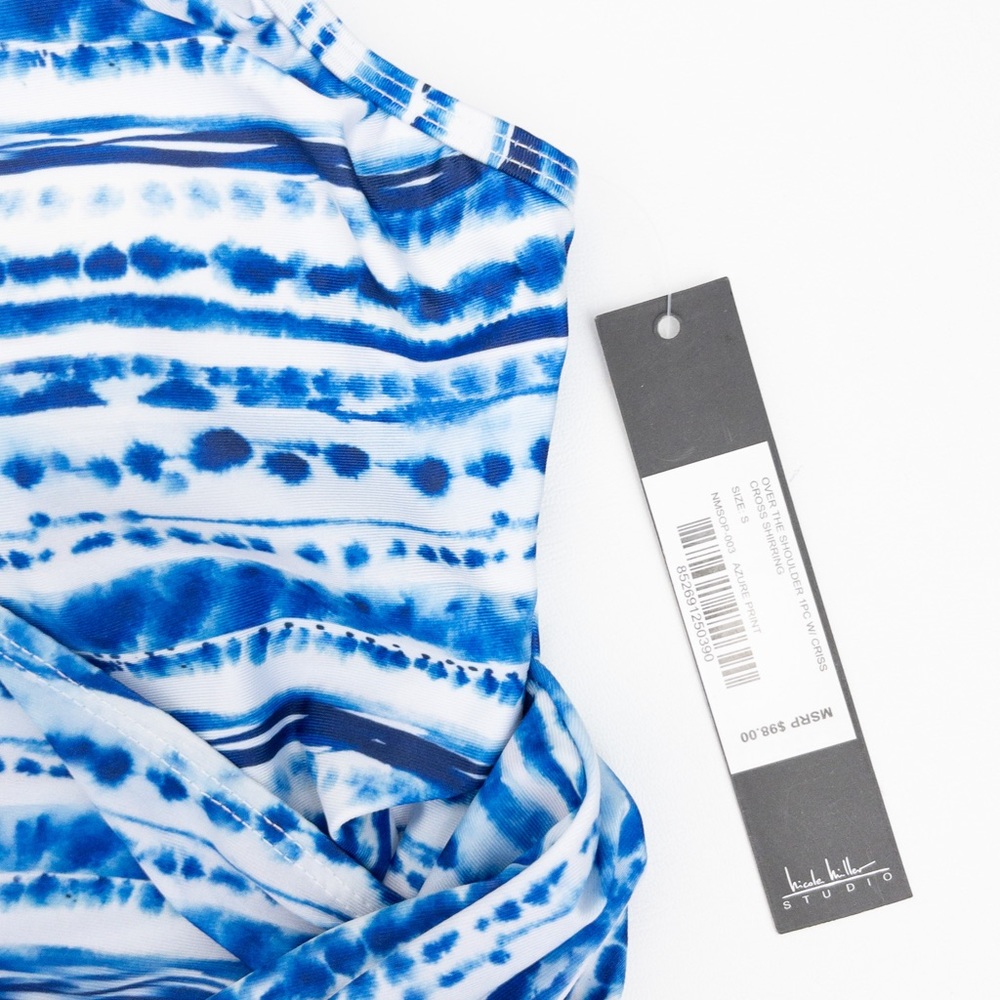 Nicole Miller • Criss Cross Azure Blue One Piece Swimsuit - Picture 7 of 12